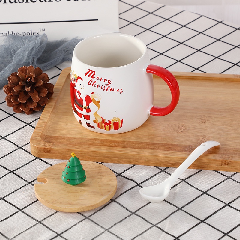 Ly sứ noel kèm muỗng sứ nắp gỗ
