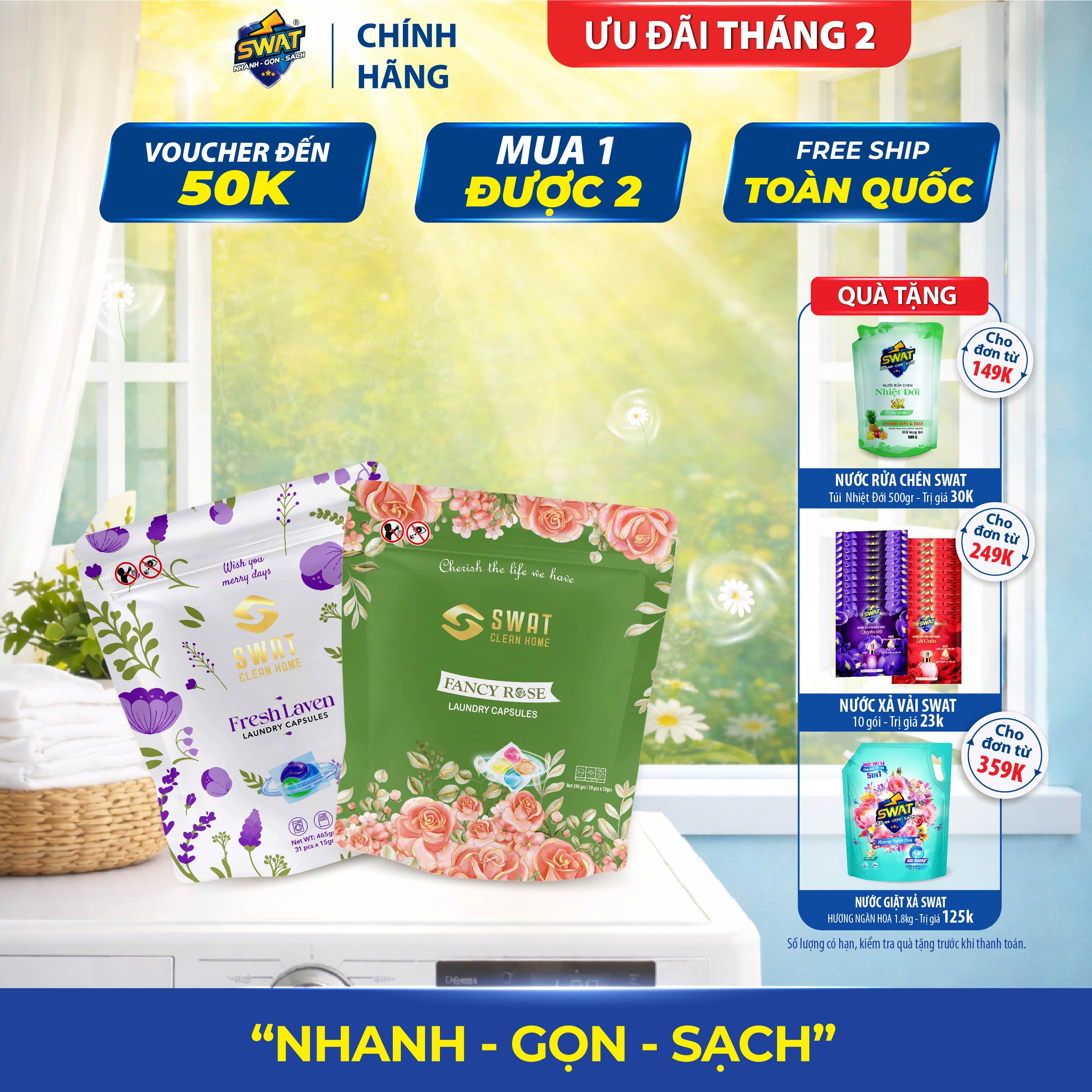 Combo 2 Túi viên giặt xả SWAT 2in1 Tiện lợi