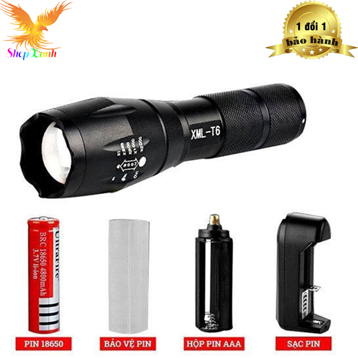 [HCM] Đèn pin siêu sáng A100 XML-T6 kèm hộp chống sốc cực sịn 3 chế độ_SHOPXANH PRO