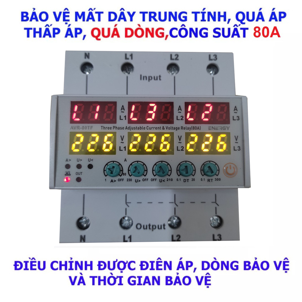Thiết bị điện bảo vệ lỗi điện áp và dòng điện 3 pha 80a energy