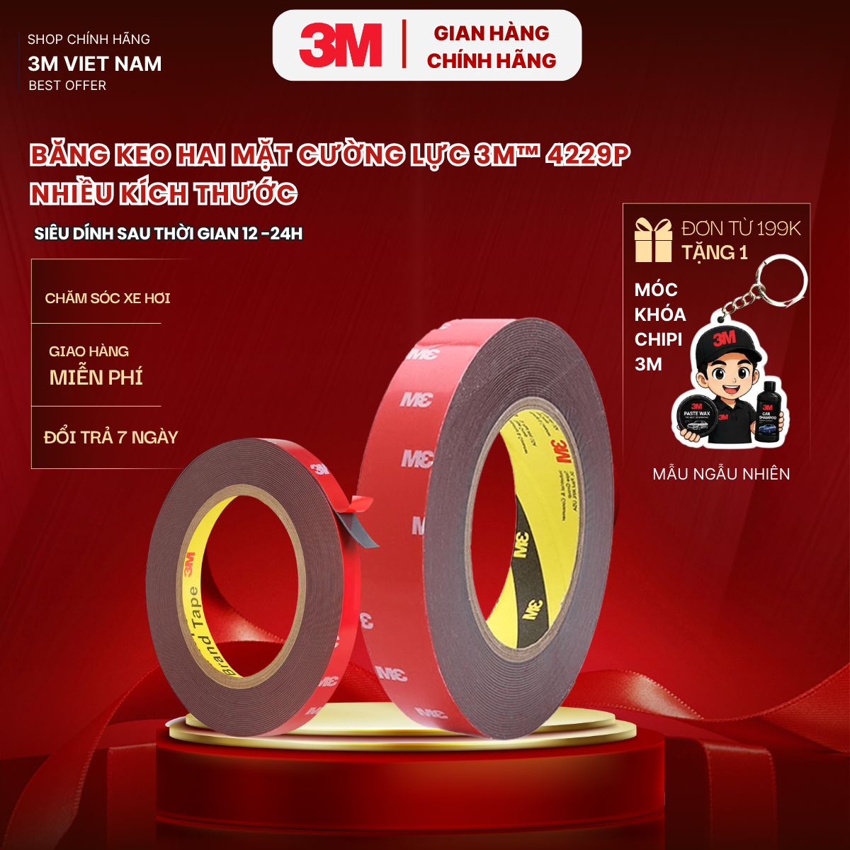Băng Keo Cường Lực 2 Mặt Siêu Dính Chống Nhiệt 3M™ Acrylic Foam Tape 4229P 20 mm x 10 mét, dày 0.7mm- keo màu xám