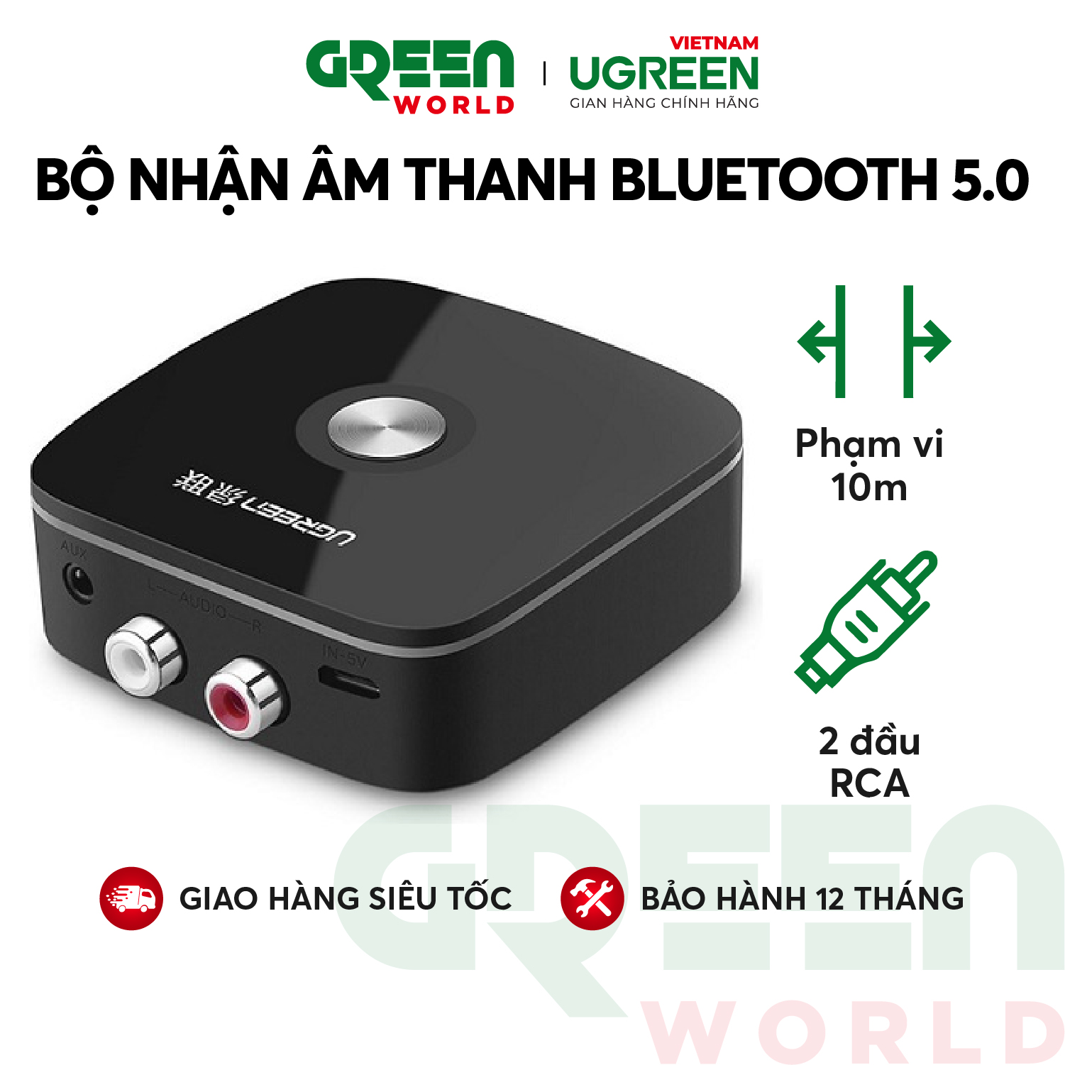 Bộ nhận âm thanh bluetooth đầu ra 3,5mm + 2 đầu rca ugreen 30445 - hãng phân phối chính thức