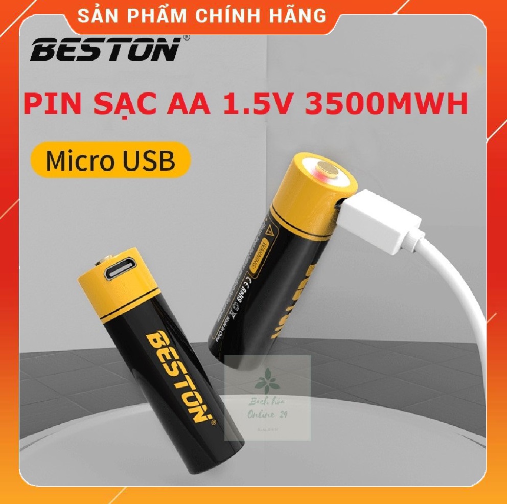 Pin tiểu sạc AA 1.5V 3500mWh cao cấp chính hãng BESTON sạc nhanh trực tiếp bằng cổng micro USB không cần bộ sạc | Pin sạc cho micro không dây, chuột không dây, flash máy ảnh
