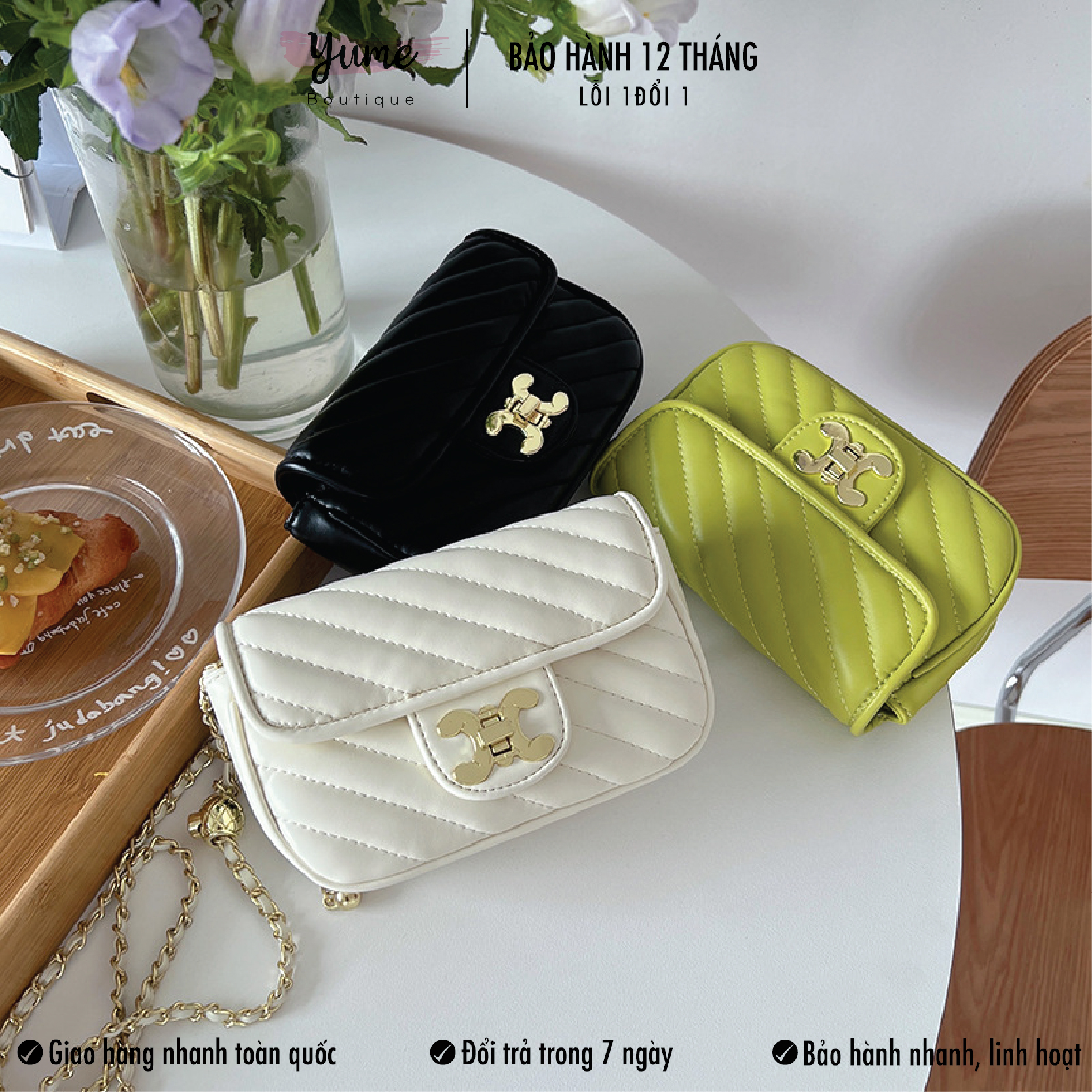 Túi mini size 17 phối dây xích túi đeo chéo phong cách hàn vừa điện thoại siêu hot yume16