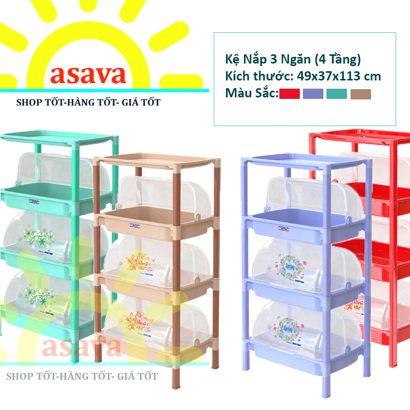 Kệ Đựng Chén Có Nắp Đậy 3 Ngăn (4 Tầng) - Nhựa Duy Tân- Đẹp, Bền, Tiện Dụng- Gia Dụng Asava