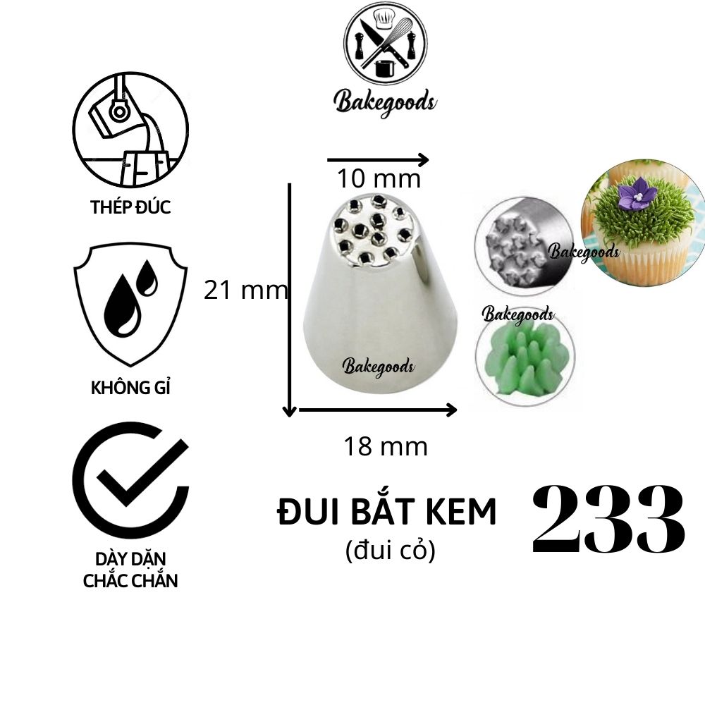 Đui bắt kem 233, Đuôi cỏ trang trí bánh bằng thép không gỉ đúc liền khối dày dặn, cứng cáp