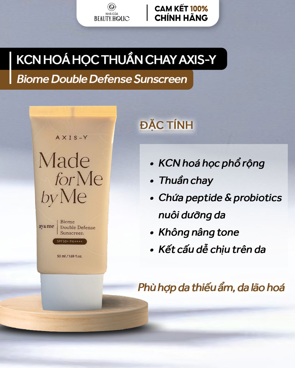 [Nhacuabeautyholic] Kem chống nắng hoá học thuần chay AXIS-Y BIOME DOUBLE DEFENSE SUNSCREEN