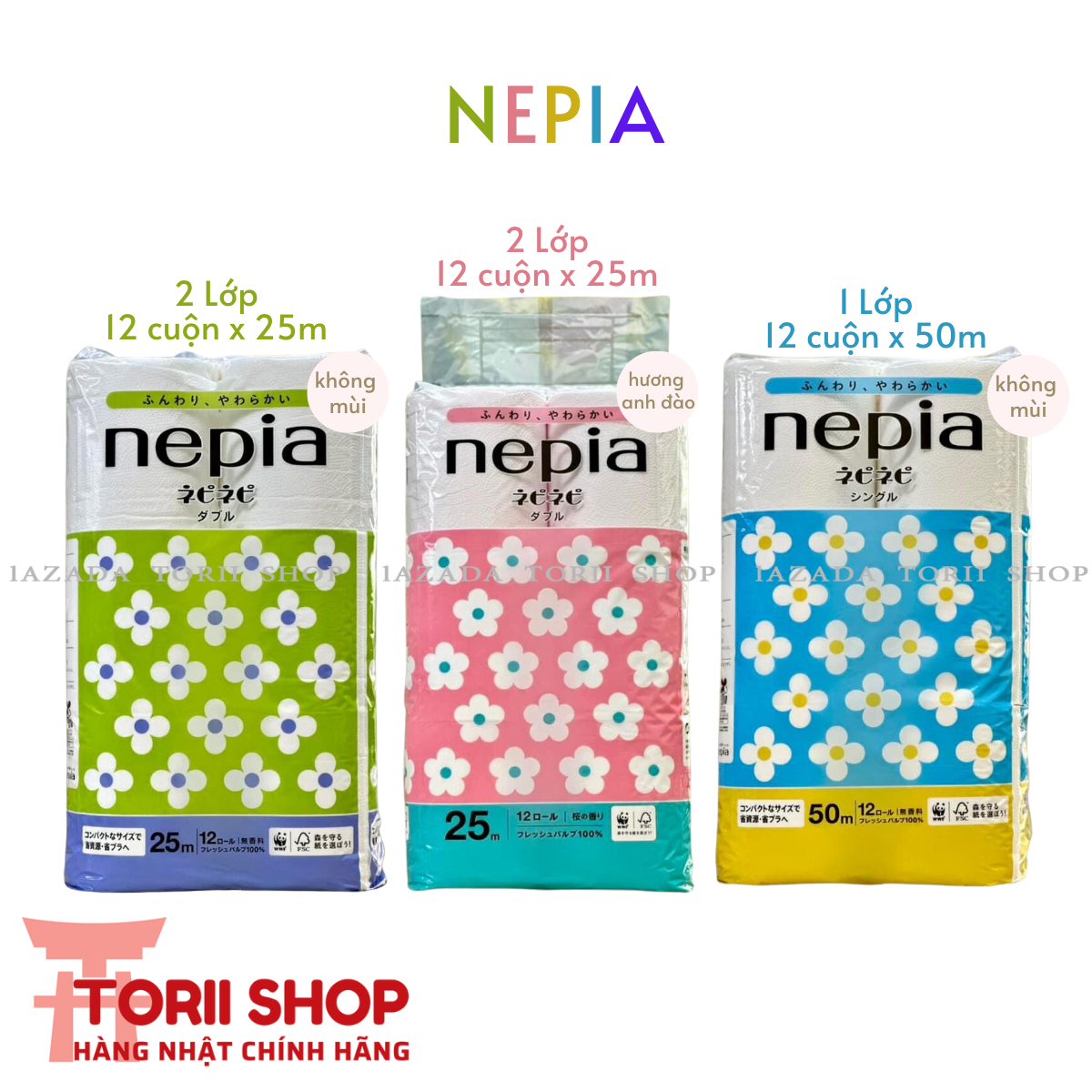 Khăn giấy vệ sinh NEPIA 12 cuộn hàng Nhật nội địa đủ loại GVS giấy ăn Nepi