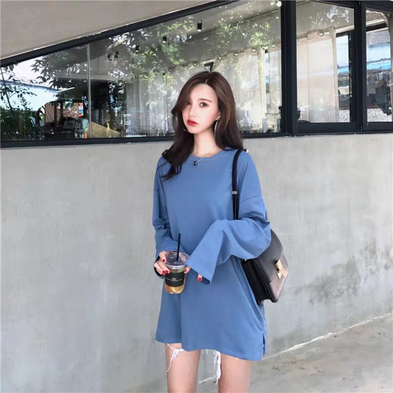 Áo Thun Nữ Form Rộng Tay Dài Trơn Cá Tính MS99