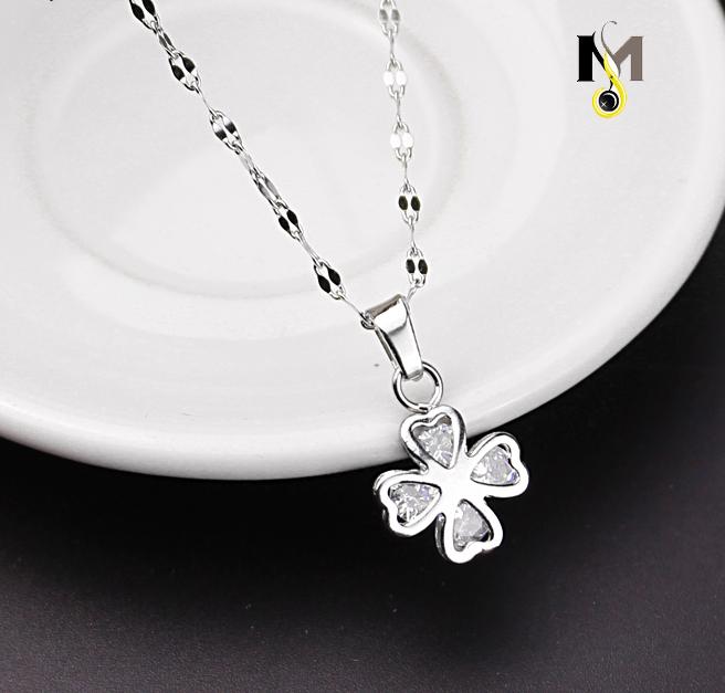 Dây chuyền Inox nữ Cỏ 4 lá may mắn kẹp xoàn - Không đen, không rỉ sét