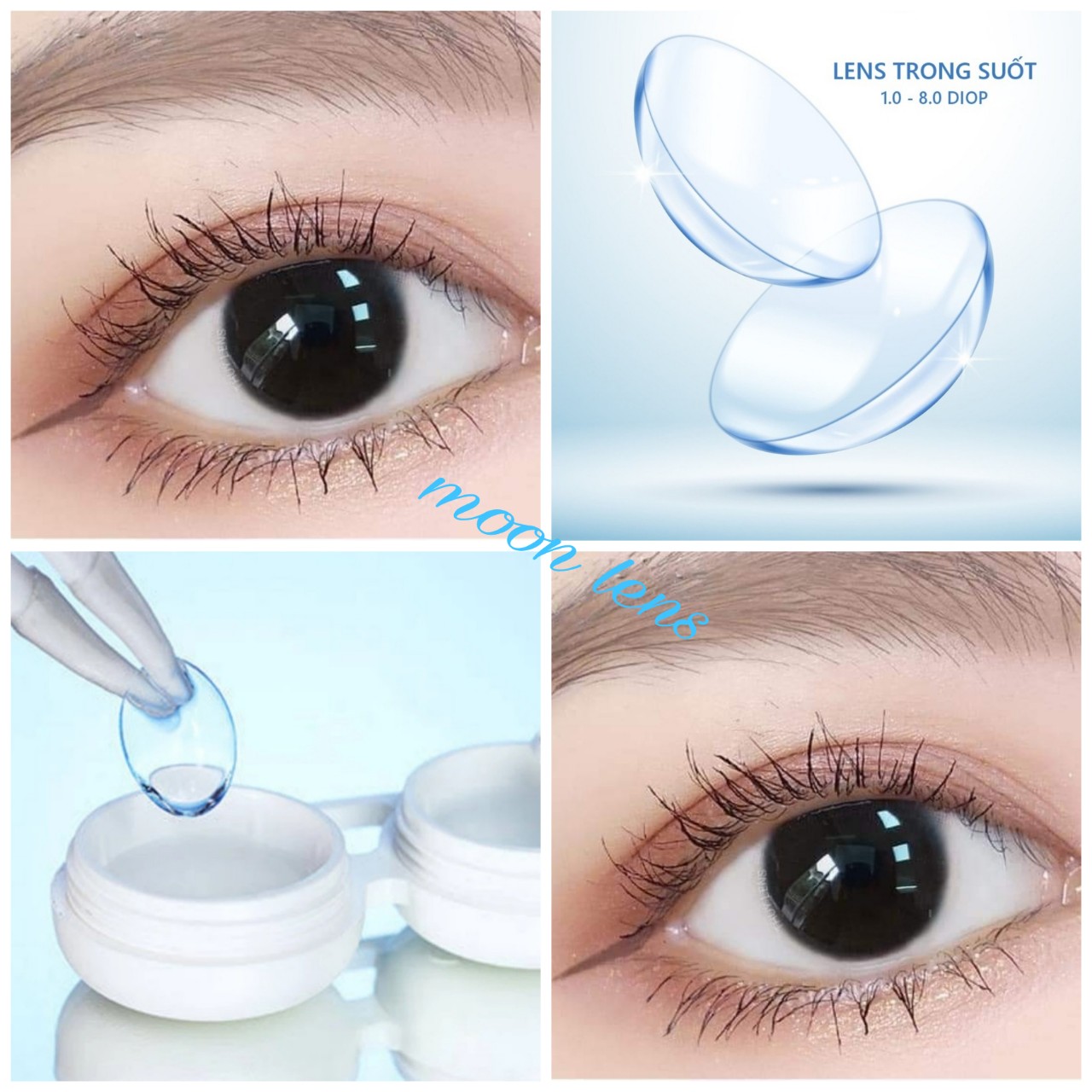 HOÀN TIỀN 15% - Lens-kính áp tròng trong suốt (full độ cận từ 1 độ - 6 độ) sử dụng 1 năm tặng kèm khay đựng bé (không kèm dụng cụ đeo)  - Moon Lens