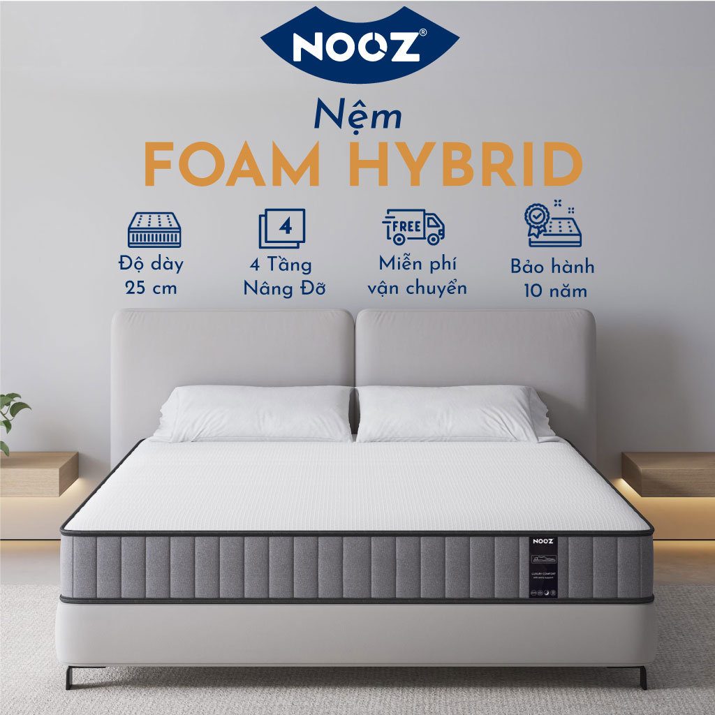 Nệm NOOZ Hybrid 25cm Đệm Foam Cao Su Non Kết Hợp Lò Xo Túi Độc Lập NOOZ Home Goods Mattress