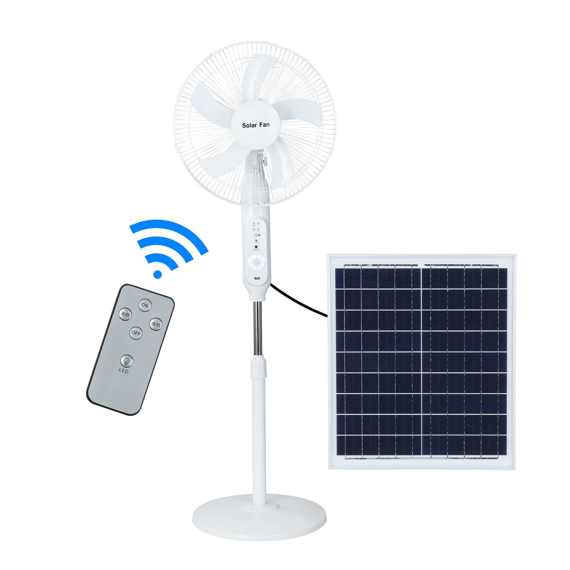 Quạt tích điện, quạt sạc bằng năng lượng mặt trời Solar Fan kèm đèn và cổng sạc USB