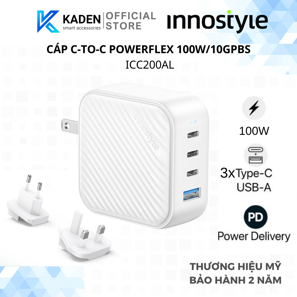 Sạc đa cổng innostyle gan supercube 3c1a 100w ic100gwht-hàng chính hãng