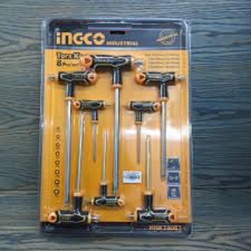 T10-t50 bộ 8 chìa lục giác tay cầm chữ t đầu hoa thị ingco hhkt8083