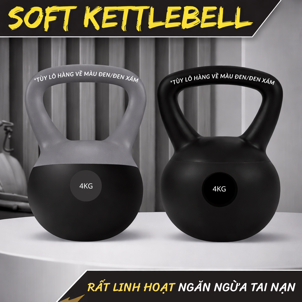 (Q312 - ĐEN) BG - Tạ Bình Vôi, Tạ Quai, 4KG Cao Cấp Bọc Cao Su Nhám Thái Lan Tập Gym