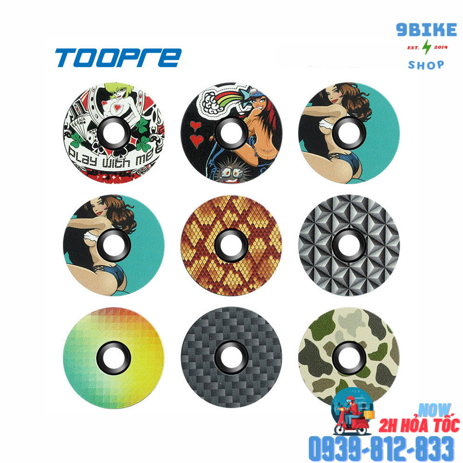 Nắp stem pô tăng xe đạp nhiều hoa văn toopre