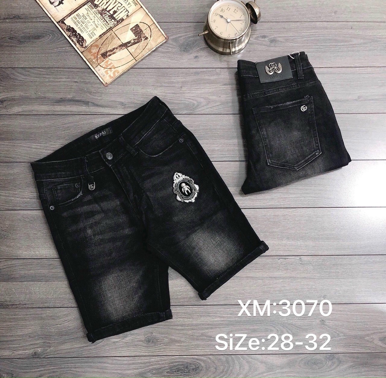 (Video+hình thật) Quần short jean nam trơn xám than thêu logo chất bò dày dặn co gãn chuẩn shop 3070