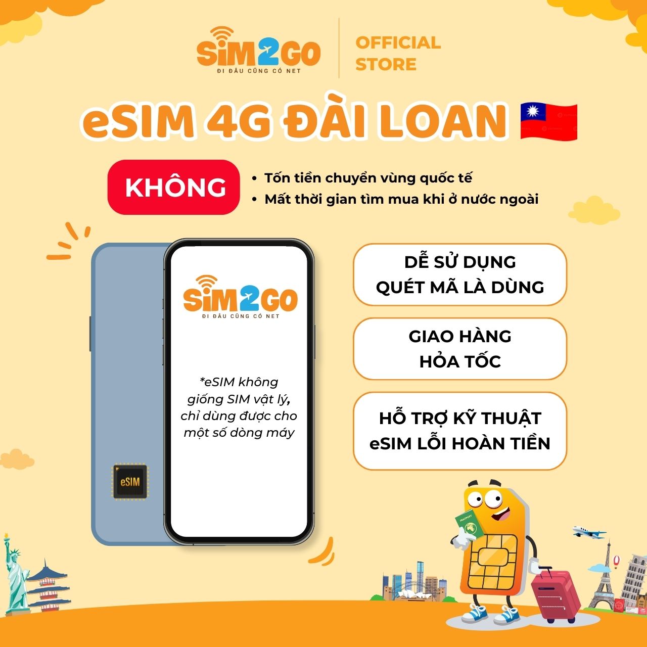 [SIM2GO] eSIM 4G du lịch Đài Loan - không cần đăng ký - eSIM chưa kích hoạt