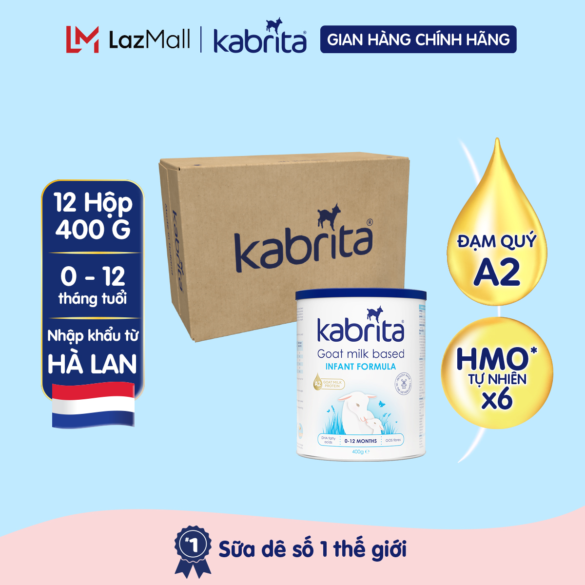 Thùng sữa dê Kabrita cho trẻ từ 0-12 tháng - 12 lon 400g