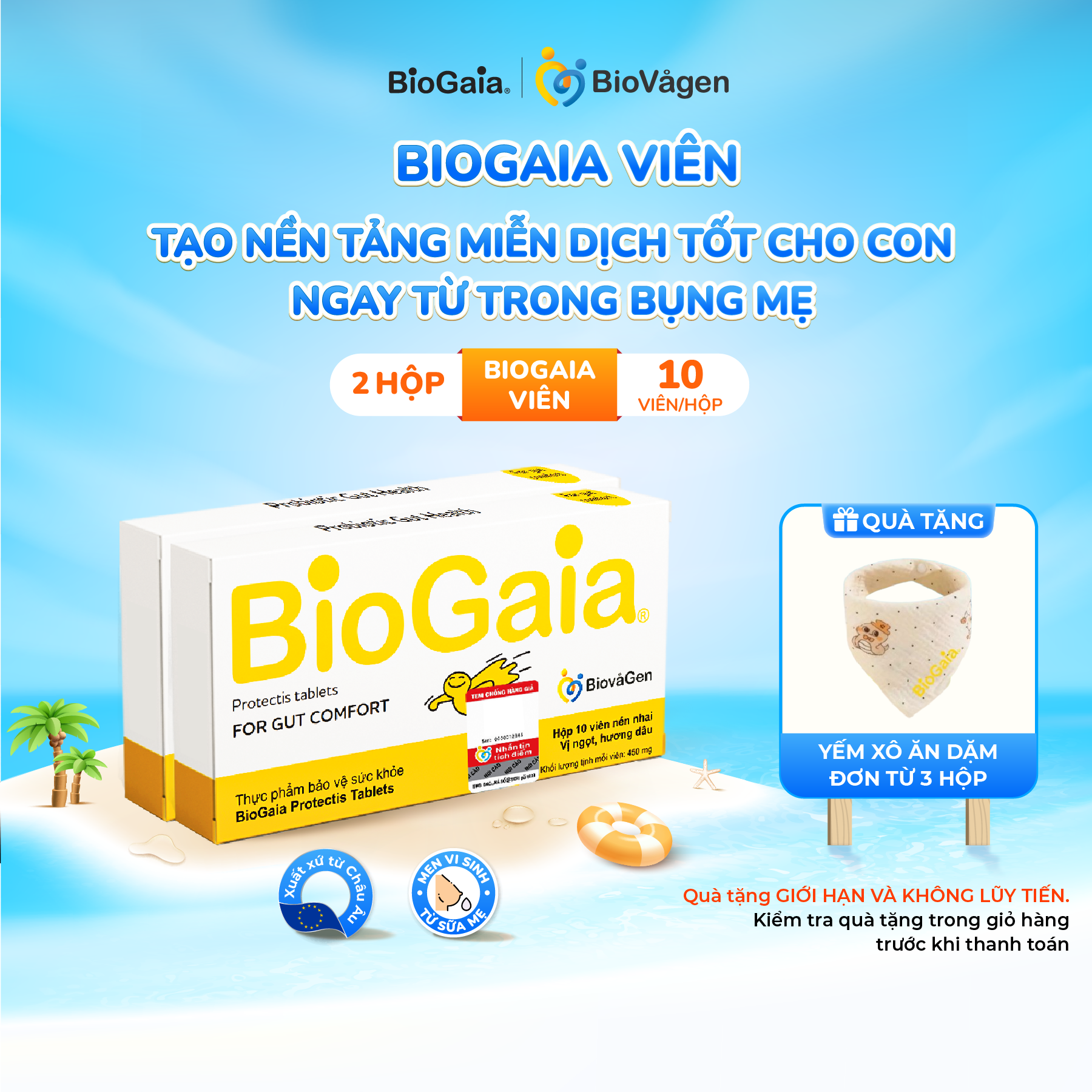  Combo 2 men vi sinh BioGaia ProTectis Dạng viên cải thiện hệ tiêu hóa xuất xứ Thụy Điển hộp 10 viên 
