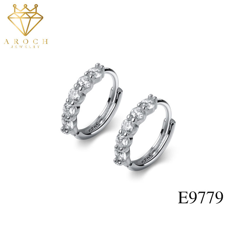 Khuyên tai bạc ý s925 bông tròn nạm đá cao cấp e9779 - aroch jewelry