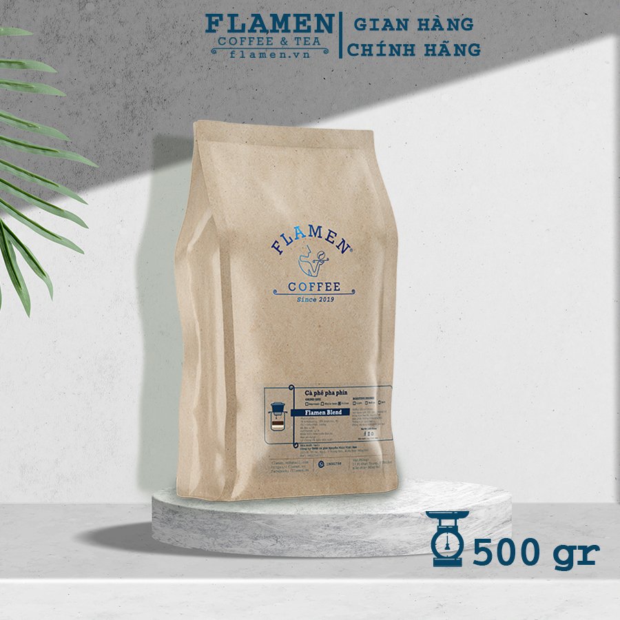 Cà phê pha phin Arabica & Robusta rang mộc Flamen Coffee dạng bột rang xay 500g