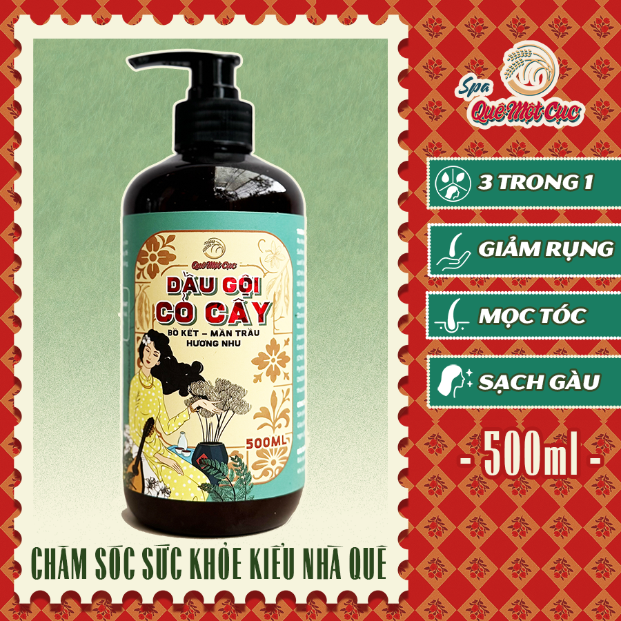  Dầu gội bưởi mần trầu hương nhu: giảm rụng mọc tóc sạch gàu Spa Quê Một Cục 500ml 
