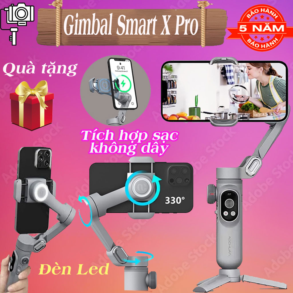 Tay cầm chống rung Gimbal Smart X Pro - Gimbal Chống Rung Cho Điện Thoại 3 Trục - Gậy Chống Rung Quay Vlog - Video, chuyển cảnh mượt mà