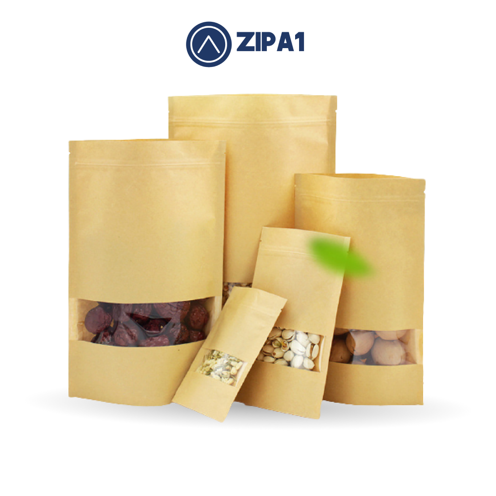 10 túi zip giấy kraft đáy đứng - có cửa sổ bền, chắc - túi zip kraft - zip a1 - a1011
