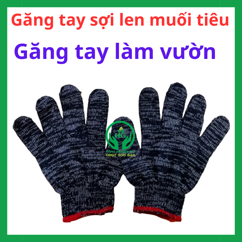 01 đôi găng tay len sợi muối tiêu, găng tay làm vườn, găng tay bảo hộ làm vườn, găng tay bảo hộ len muối tiêu. Nông nghiệp HG