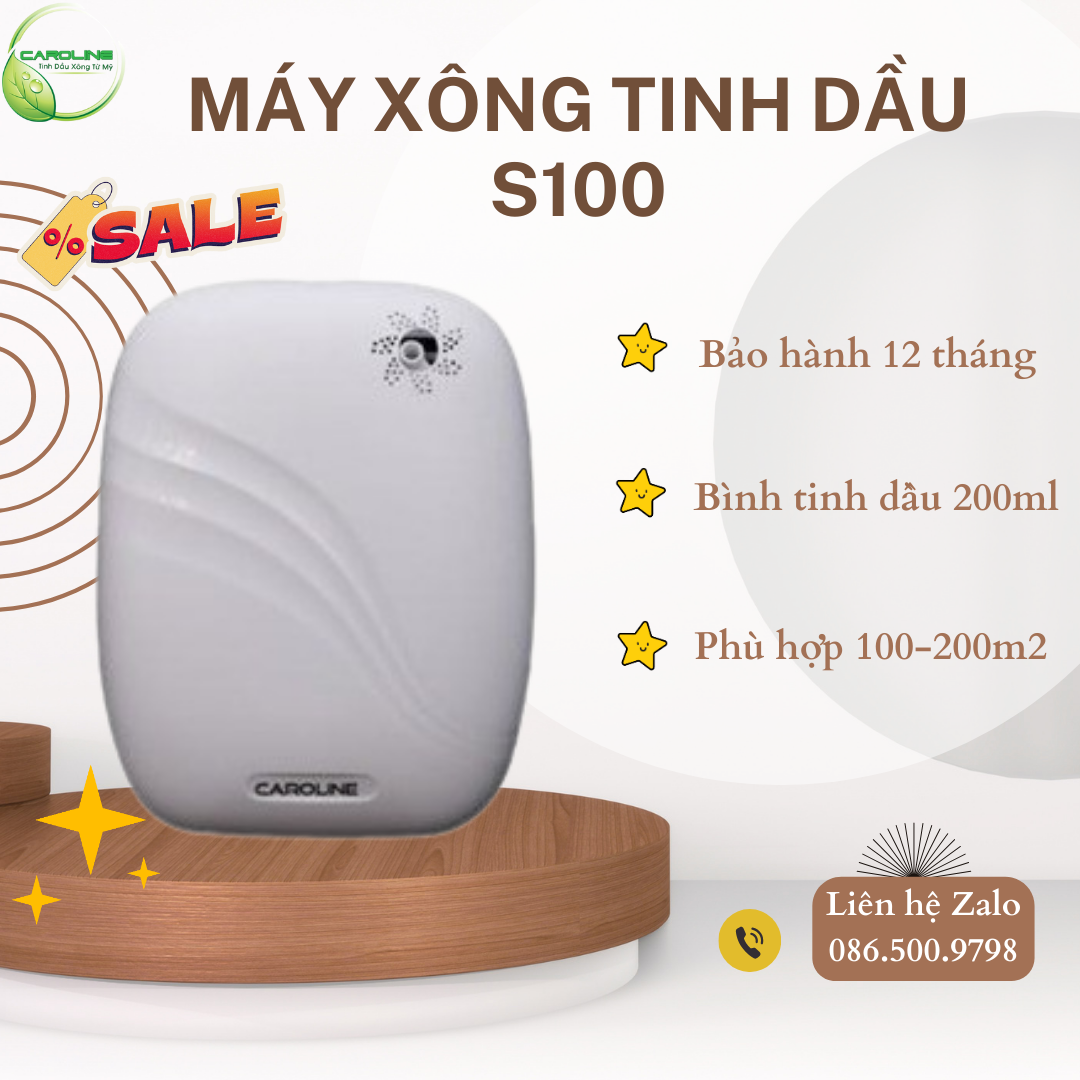 Máy xông Tinh dầu Cao Cấp Caroline S100 , dung tích 200 ml sử dụng tinh dầu trực tiếp, không dùng nước, dùng cho không gian lớn 100-200m2, có cái đặt 4 khung hẹn giờ và 7 ngày trong tuần