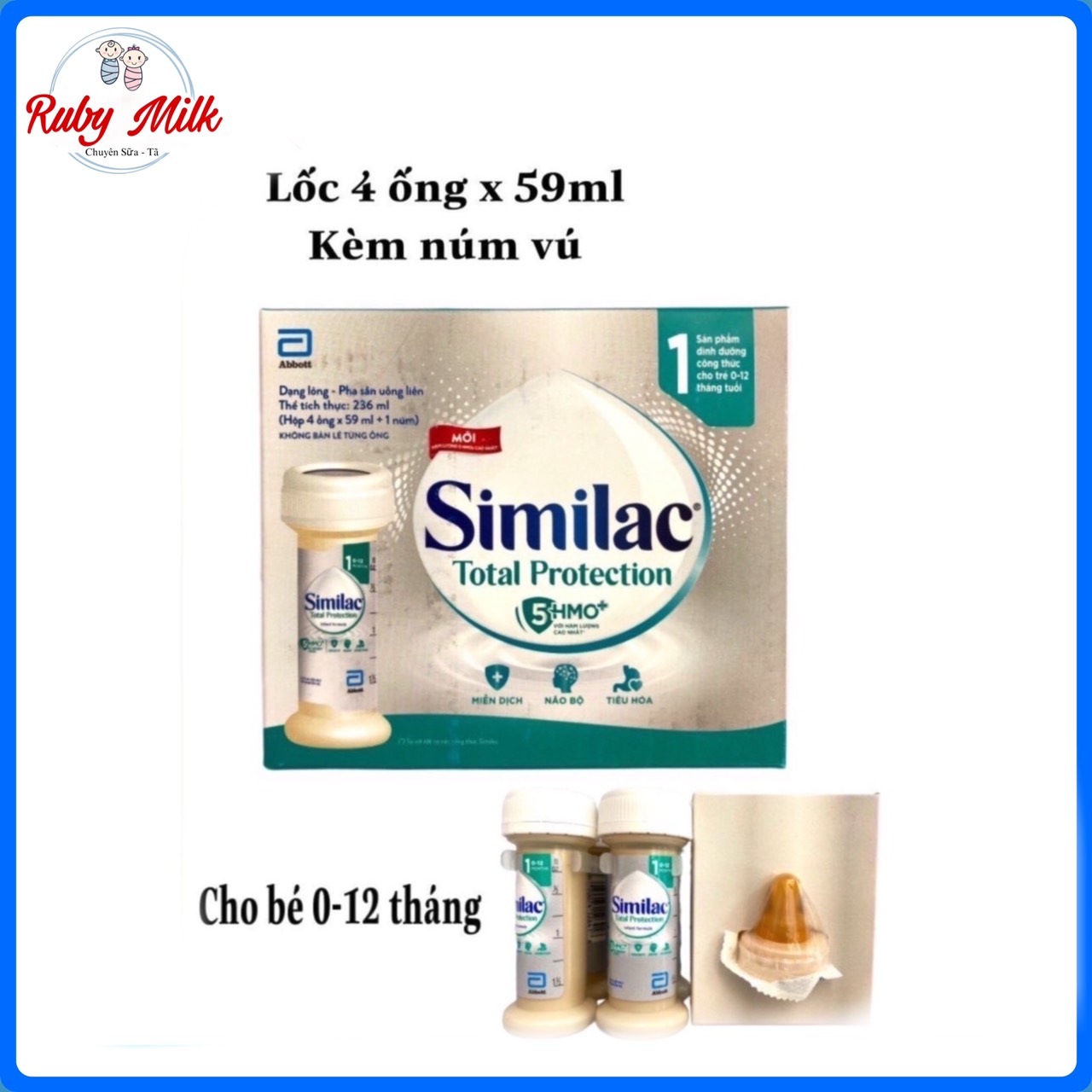 Lốc 4 ống sữa nước similac total protection - dành cho bé sinh mỗ hoặc sức đề kháng kém