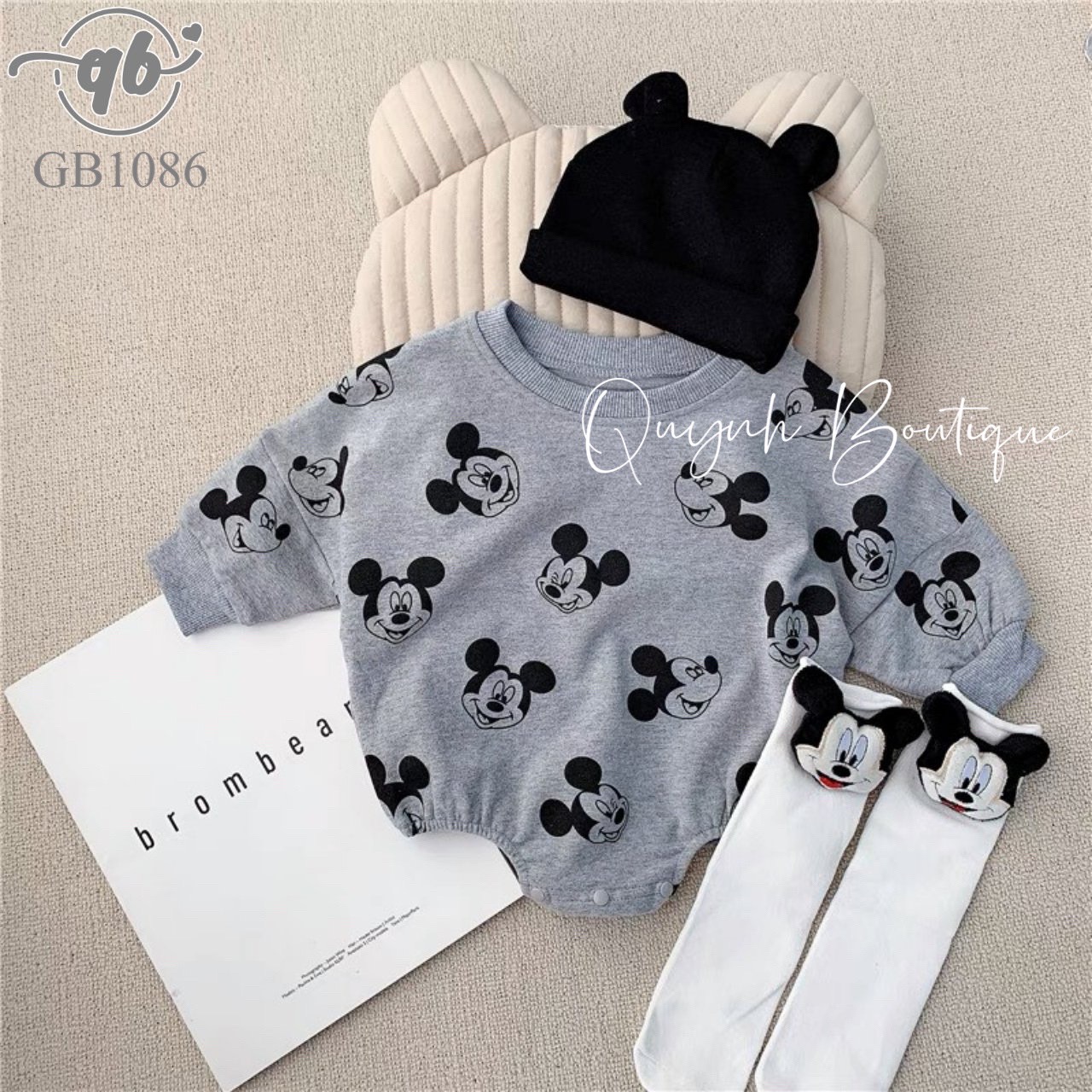 Quần áo trẻ em Quỳnh Boutique Mẫu body chip Mickey dài tay cho bé