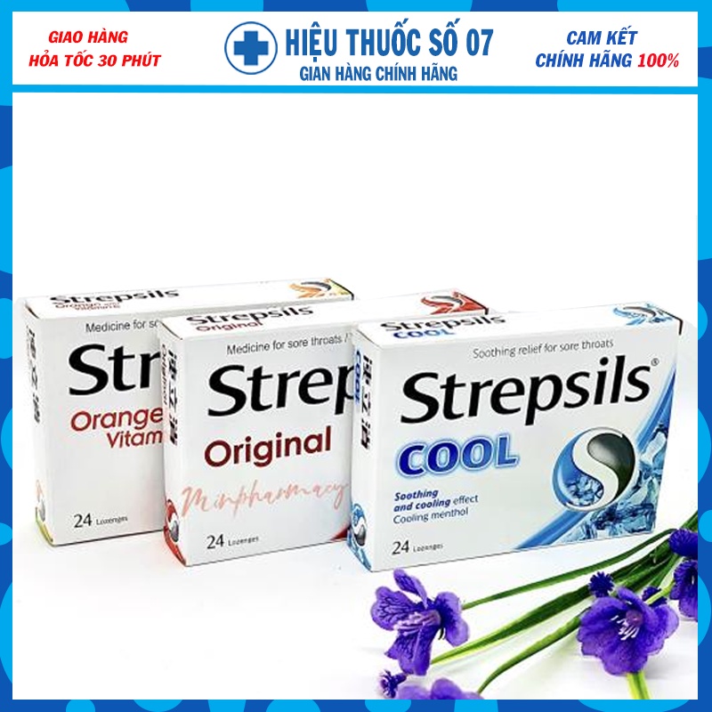 Kẹo ngậm Strepsil Thái Lan hộp 24 viên vị Original, Honey lemon, Cool, Orange Vitamin C
