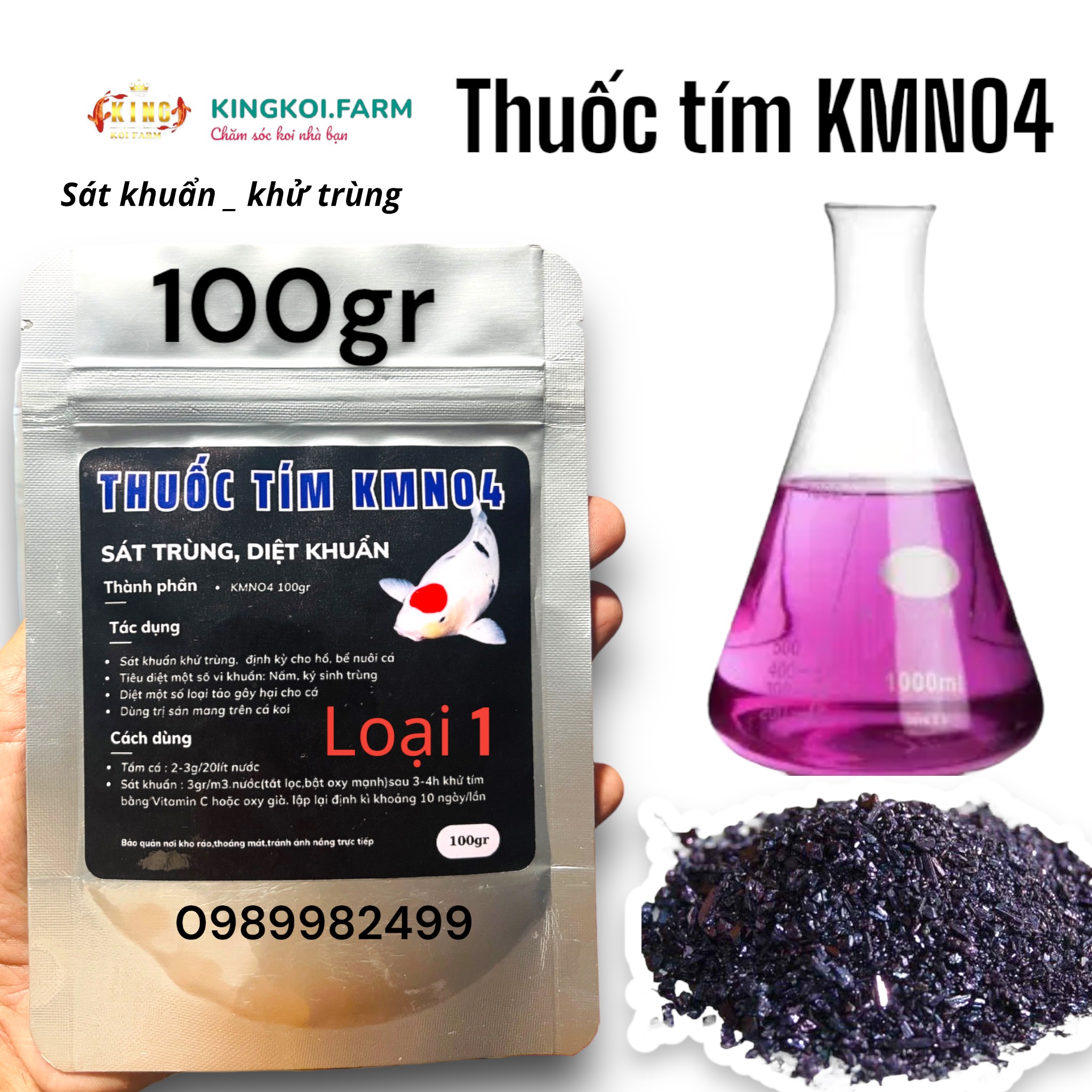 [GIẢM ĐẾN 20% Ở XU] Tím KMNO4 100gr loại trừ Sán Da, Sán Mang,sát khuẩn hồ cá Koi,loại trừ mầm bệnh trên thủy hải sản
