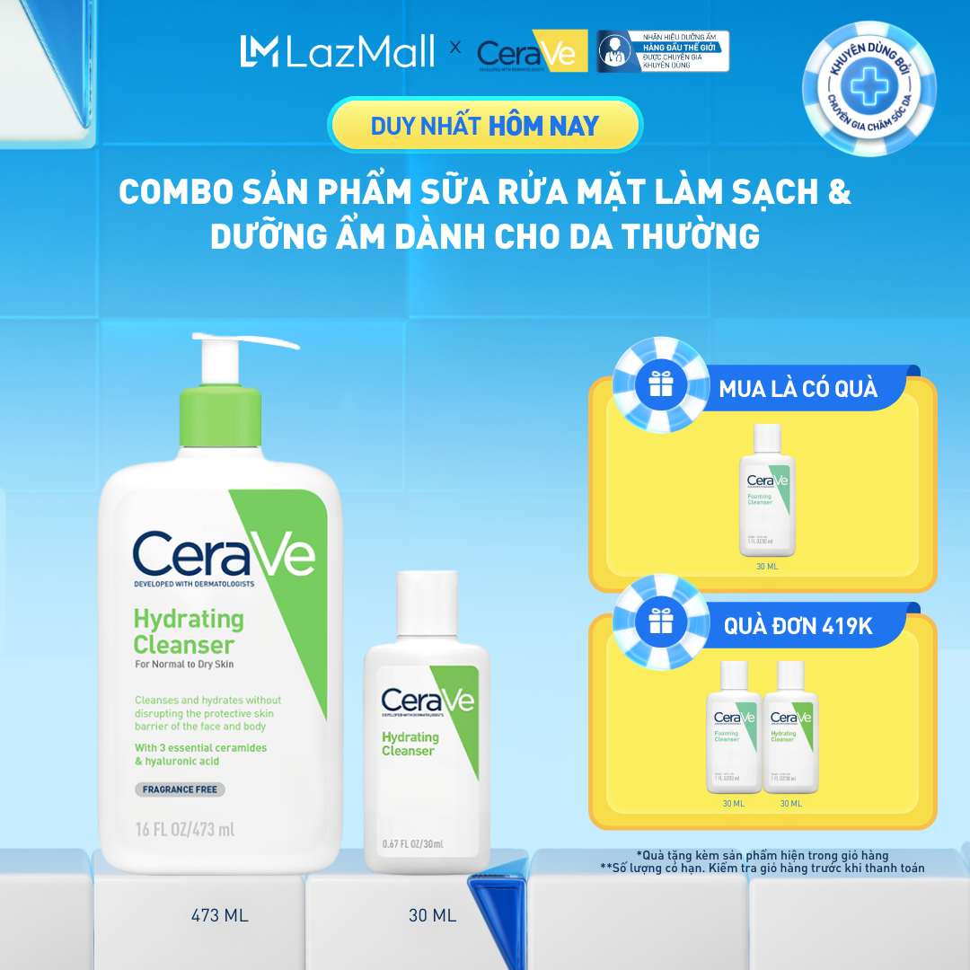 Bộ sản phẩm sữa rửa mặt làm sạch  dưỡng ẩm dành cho da thường Hydrating Cleanser