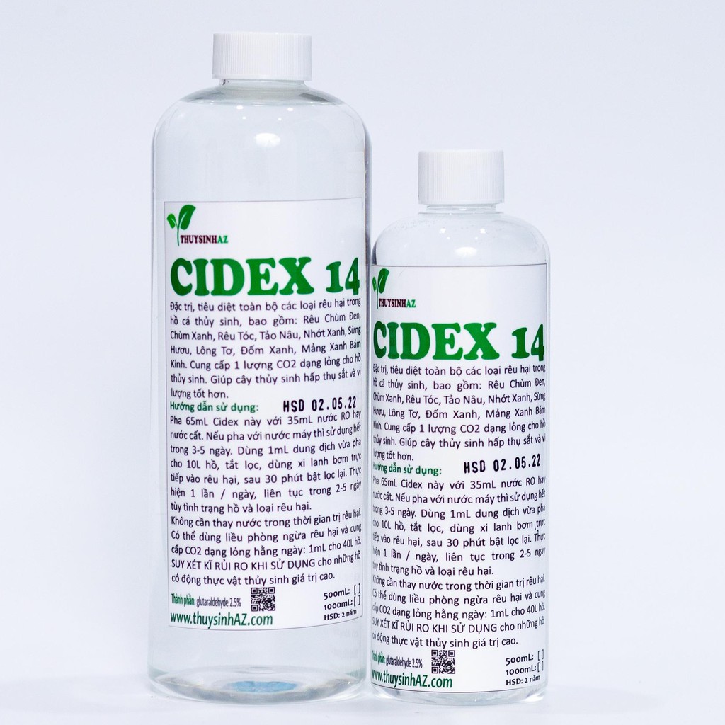 Dung dịch phòng diệt rêu hại Cidex 14 nguyên chất - glutaraldehyde 2.6% (Chai 500ml - 1L)