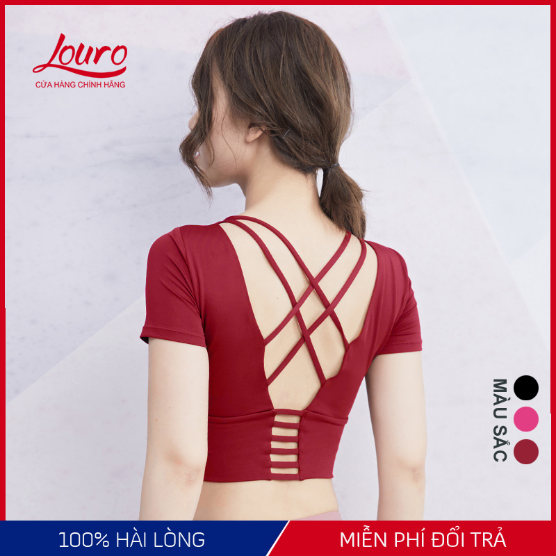 Áo tập gym nữ cao cấp Louro, kiểu áo croptop body nữ quai chéo có mút ngực, dễ kết hợp với quần áo tập gym, bộ tập gym nữ, đồ tập yoga, zumba, chất liệu thoáng mát, co giãn 4 chiều - A30