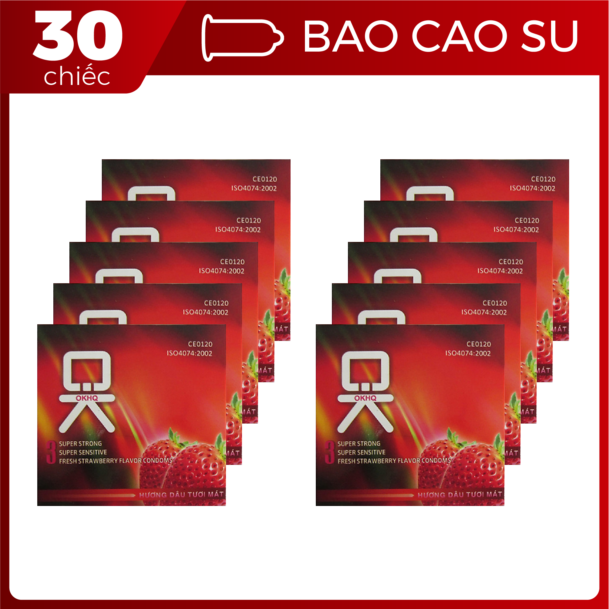 [HCM][HÀNG LOẠI 1]Bộ 10 (30 chiếc) Bao cao su OK Dâu sản xuất theo công nghệ Malaysia [HÀNG CHẤT] hương dâu đặc biệt thêm phần lôi cuốn - BigBullShop