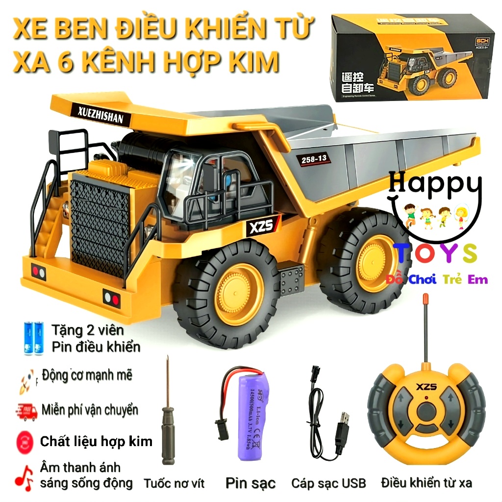 Xe ben điều khiển từ xa hợp kim, 6 kênh, thùng xe bằng sắt, pin sạc lại, xe oto điều khiển từ xa