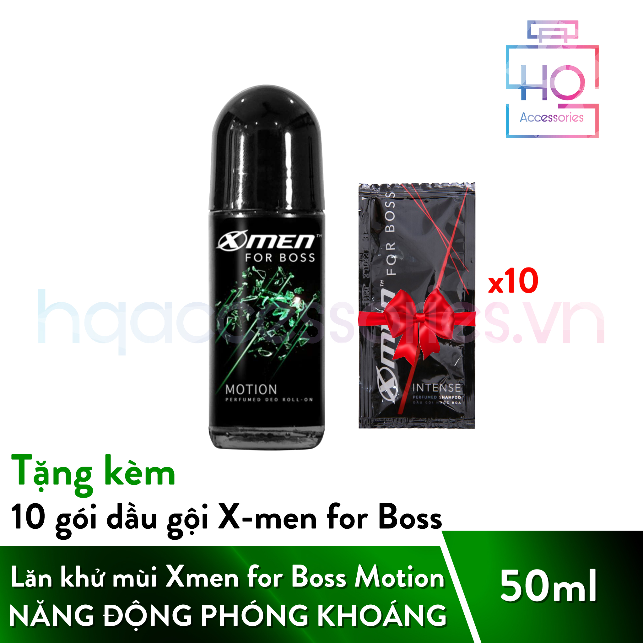 Lăn khử mùi X-Men for Boss Motion 50ml Mùi hương năng động phóng khoáng Tặng kèm 10 gói Dầu Gội X-men for Boss Intense