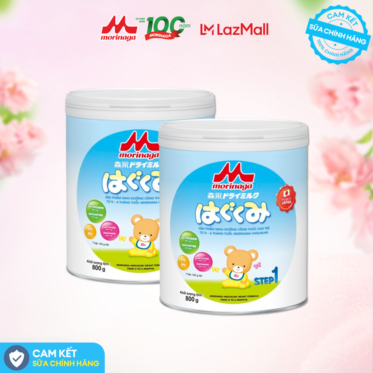Combo 2 lon sữa Morinaga Hagukumi Số 1, 800g, chính hãng từ Nhật Bản