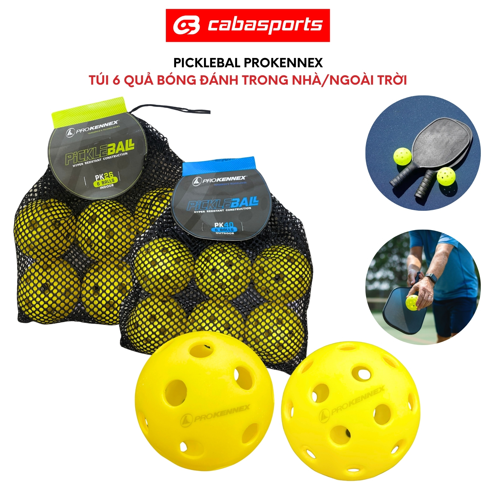 Bóng Pickleball ProKennex trong nhà ngoài trời chất lượng set 6 quả xoay bền thi đấu