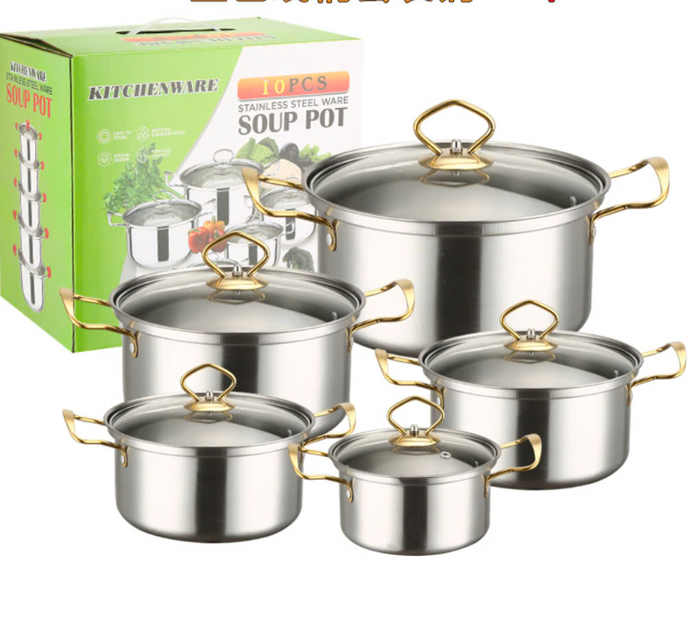 {HOT 2024} Bộ Nồi 5 Món SOUP POT Kích thước: Xoong có nắp Ø 16 cm. Ø 18 cm. Ø 20 cm. Ø 22 cm. Ø 24 cm BẢO HÀNH 12T