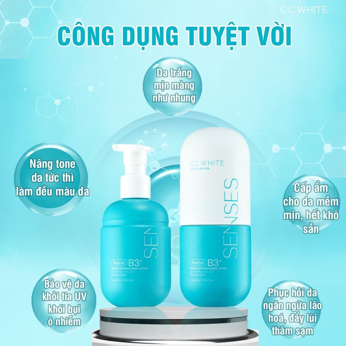 Kem body dưỡng trắng da senses cc. white, kem dưỡng ẩm đẹp da toàn thân...