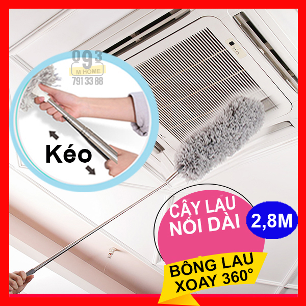 Combo cây lau nhà thông minh gậy nối dài vệ sinh nhà cửa 2.8 mét gồm 1 bông lau 360