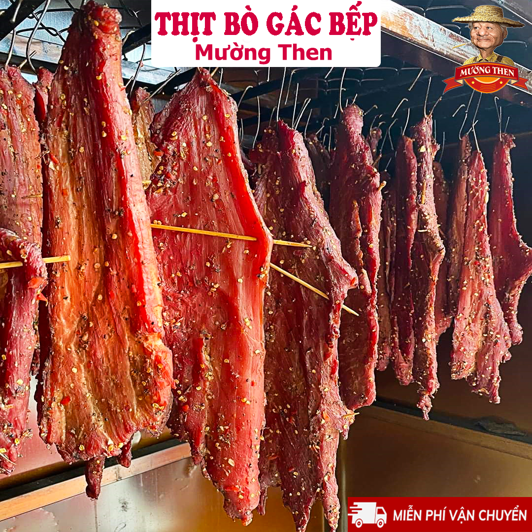 THỊT BÒ GÁC BẾP TÂY BẮC CHUẨN VỊ SAPA (Tặng Chẩm chéo) Thịt Bò Hun Khói Khô Bò sấy Mường Then thủ công tẩm ướp mắc khén, hạt dổi, gia vị đặc trưng Tây Bắc ăn vặt ngon sạch