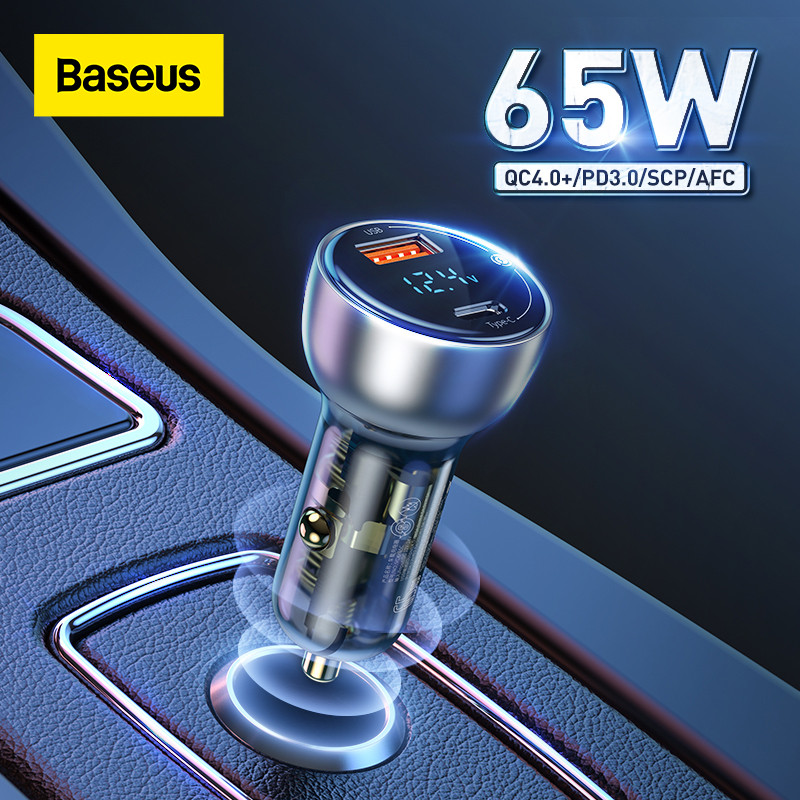 Baseus Bộ sạc xe hơi 65W Cổng USB loại C PD4.0 QC3.0 PPS Sạc nhanh cho iPhone Điện thoại di động Samsung Xiaomi Vivo Oppo Charing