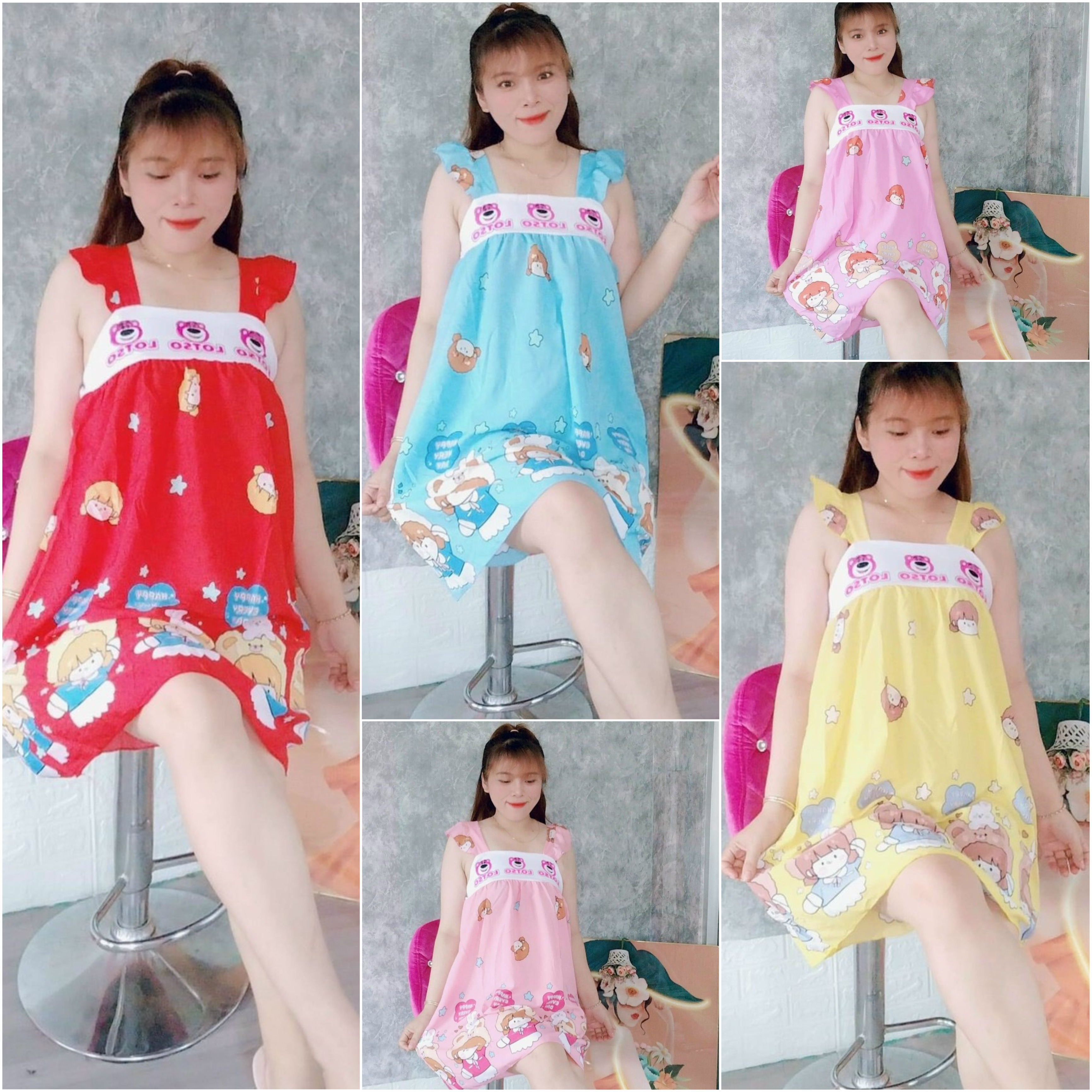 ĐẦM NGỦ LỤA HÀN HOẠT HÌNH DỄ THƯƠNG DƯỚI 56kg